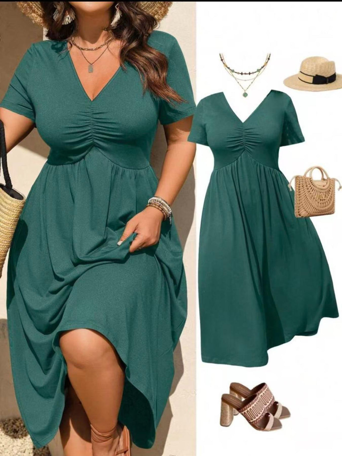 Figurfreundliches V‑Ausschnitt‑Kleid