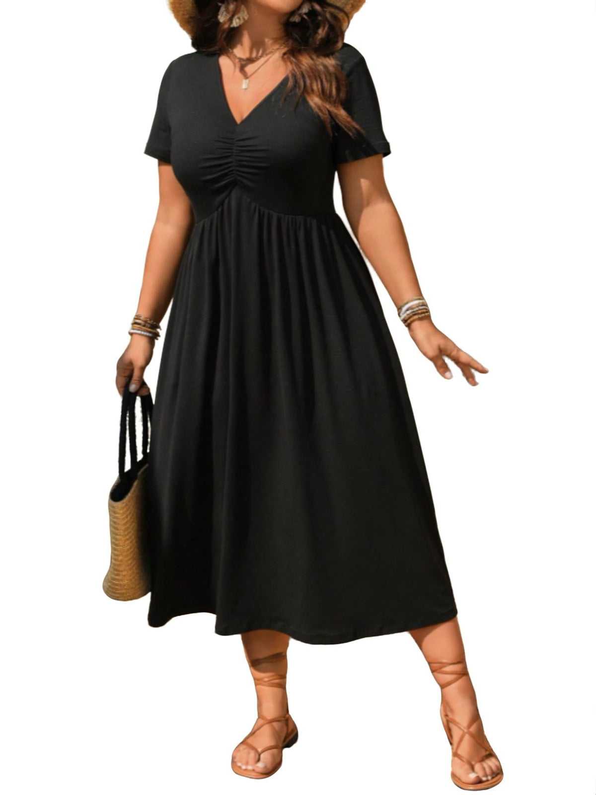 Figurfreundliches V‑Ausschnitt‑Kleid