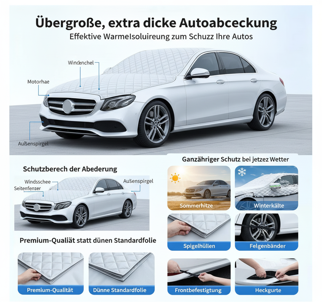 Dicke Halb‑Autoabdeckung – Schutz vor Sonne, Schnee & Frost!