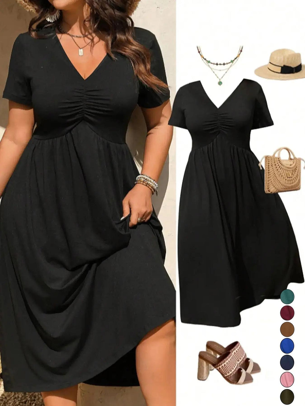 Figurfreundliches V‑Ausschnitt‑Kleid