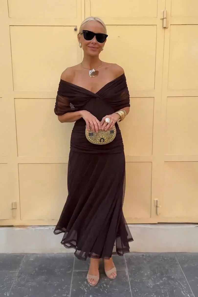Eva™ | Off‑Shoulder Elegance Maxi Dress