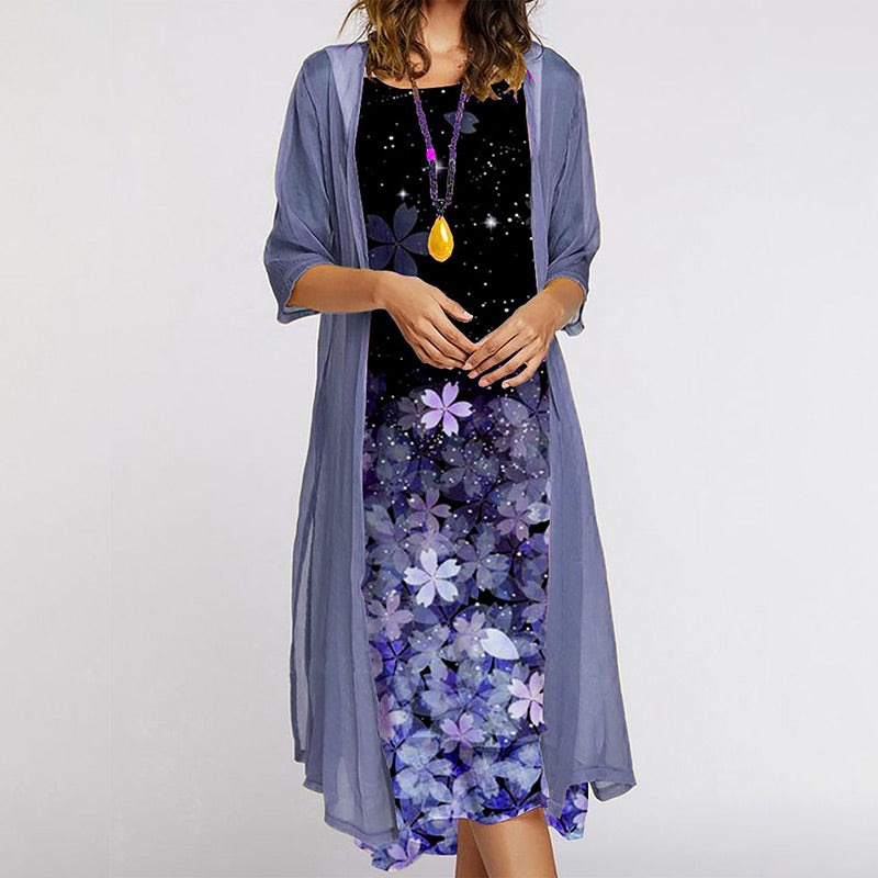 Sakura‑Zweiteiler™ – Kleid & Strickjacke im traumhaften Farbverlauf