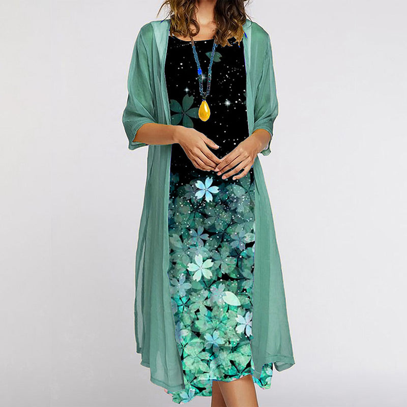 Sakura‑Zweiteiler™ – Kleid & Strickjacke im traumhaften Farbverlauf