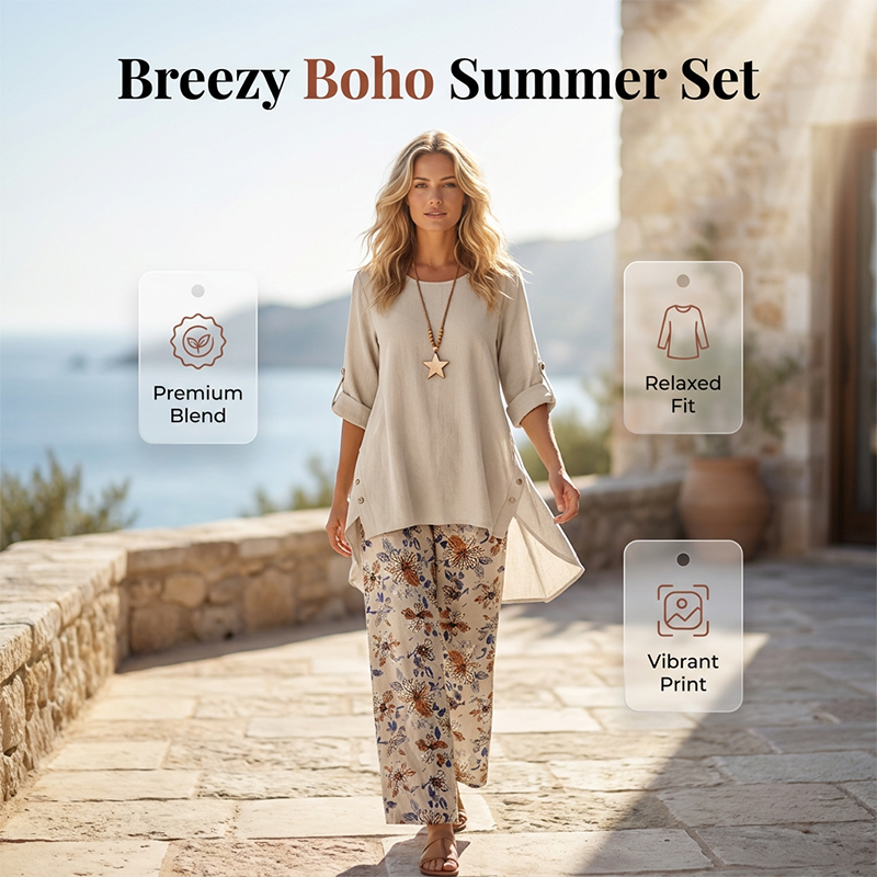 Elina™ – Leichtes Baumwoll‑Leinen Zweiteiler‑Set für den Sommer
