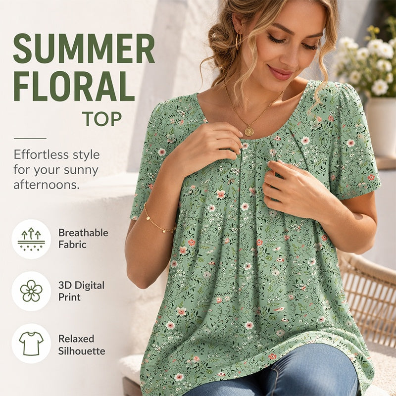 Floral Round‑Neck Top™ – Sommerlich, leicht & super feminin