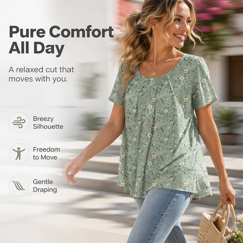 Floral Round‑Neck Top™ – Sommerlich, leicht & super feminin