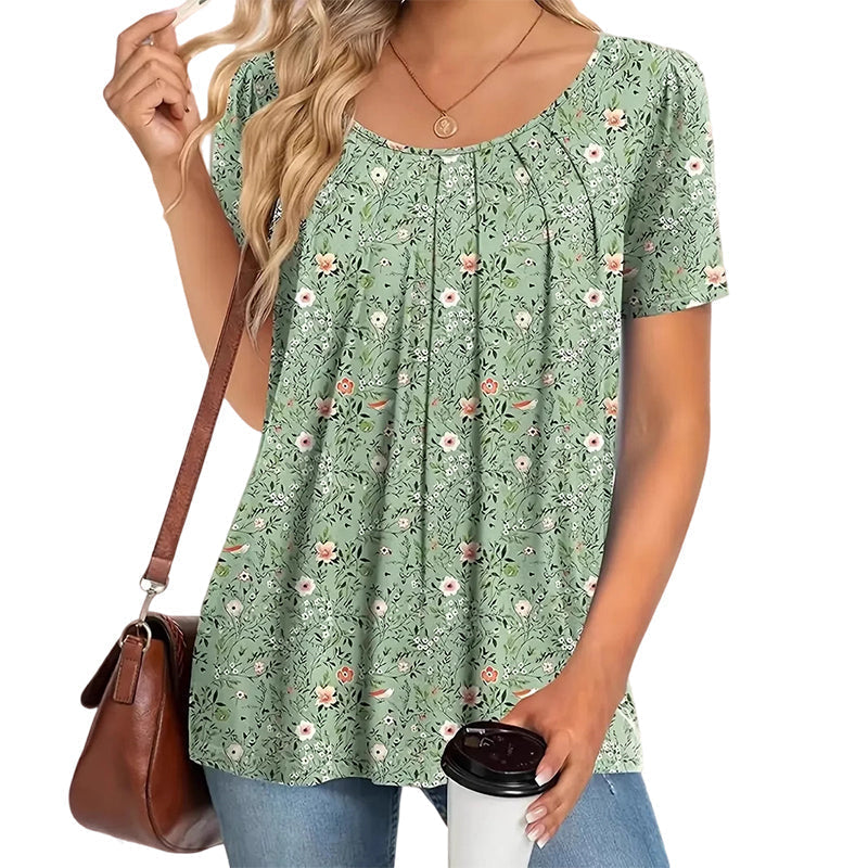 Floral Round‑Neck Top™ – Sommerlich, leicht & super feminin