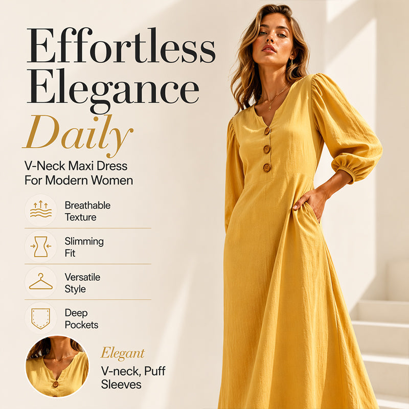Puffärmel Maxi Dress™ – Femininer Look mit leichter Silhouette