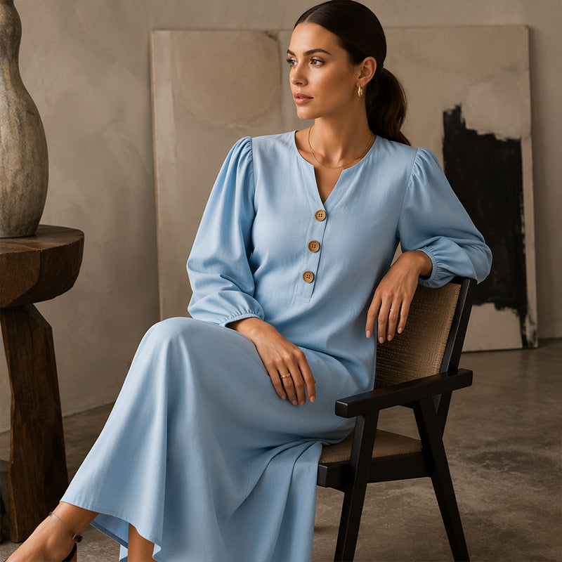 Puffärmel Maxi Dress™ – Femininer Look mit leichter Silhouette